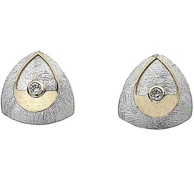 Silver & 9ct gold, 2 tone triangle earrings with cubic zirconia - Callibeau Jewellery