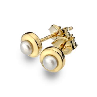 9ct yellow gold circle, white fresh water pearl stud earrings - Callibeau Jewellery
