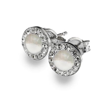 9ct white gold, mother of pearl and cubic zirconia set earrings - Callibeau Jewellery