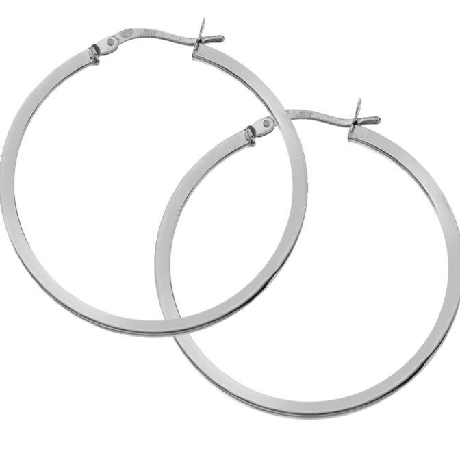 Silver, rhodium plated square hoop earrings, 30mm - Callibeau Jewellery