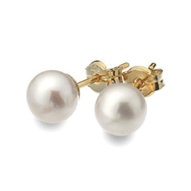 9ct yellow gold, 6mm white fresh water pearl earrings - Callibeau Jewellery