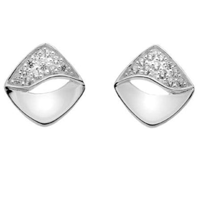Silver cubic zirconia set wave square earrings. - Callibeau Jewellery