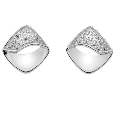 Silver cubic zirconia set wave square earrings. - Callibeau Jewellery