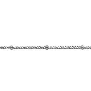 Silver, filed curb chain with bead stations, 18"/45cm, gauge 1.05mm, 1.88g - Callibeau Jewellery