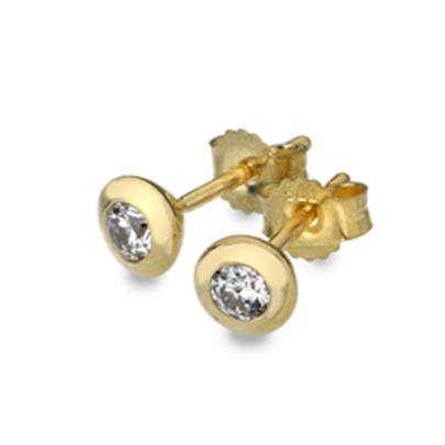 9ct yellow gold, modern cubic zirconia set 5mm stud earrings - 0.86g - Callibeau Jewellery