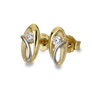 9ct yellow & white gold, cubic zirconia set swirl oval stud earrings - Callibeau Jewellery